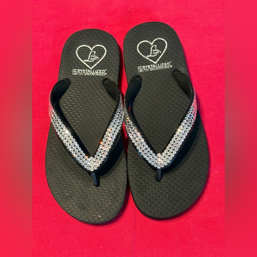 Lady Lanell's Couture Flat Beach Swarovski crystal Bling Flip Flop Sandals - Picture 2 of 5